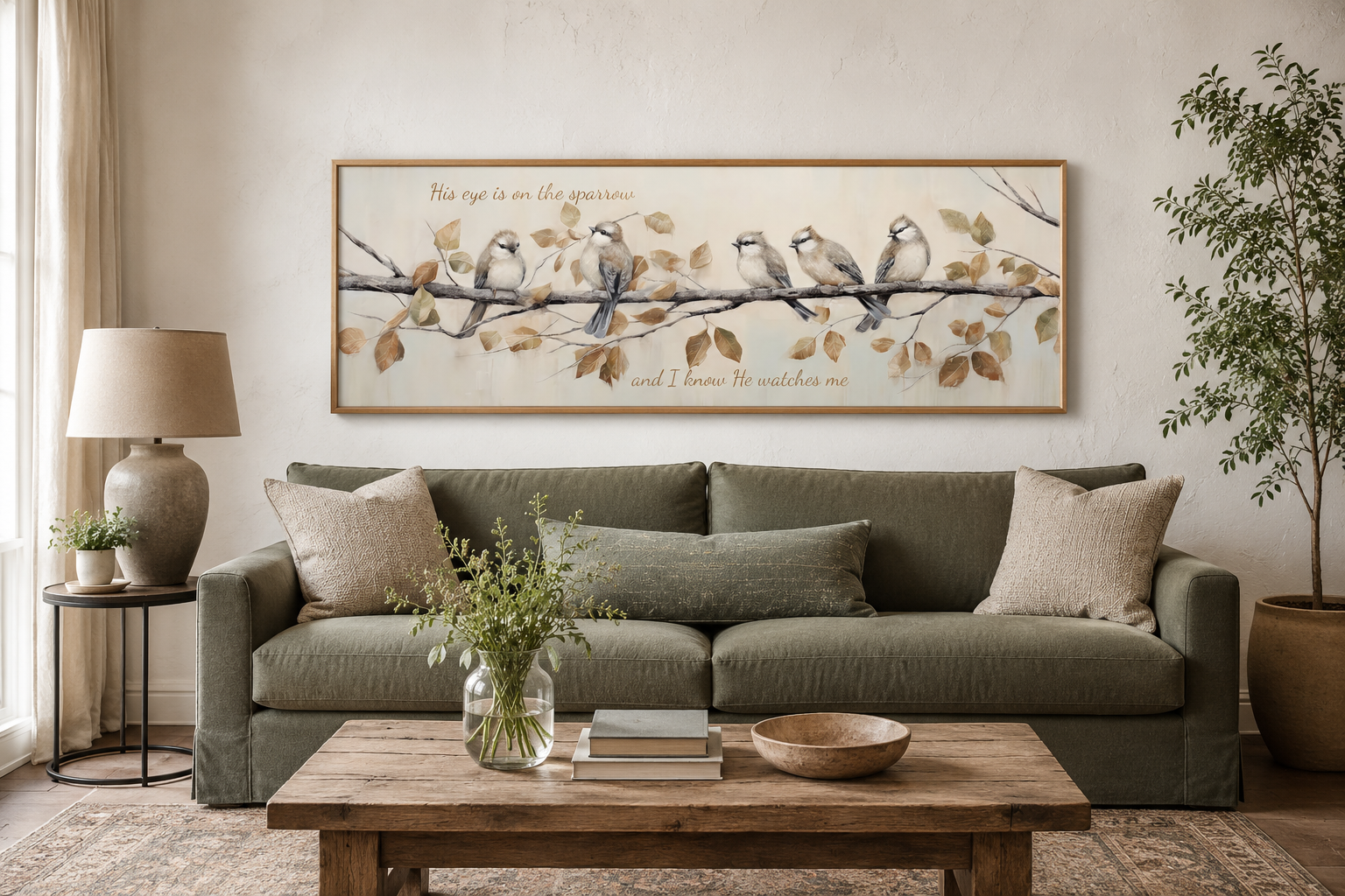 His Eye Is On The Sparrow Birds Scripture Framed Canvas Wall Art