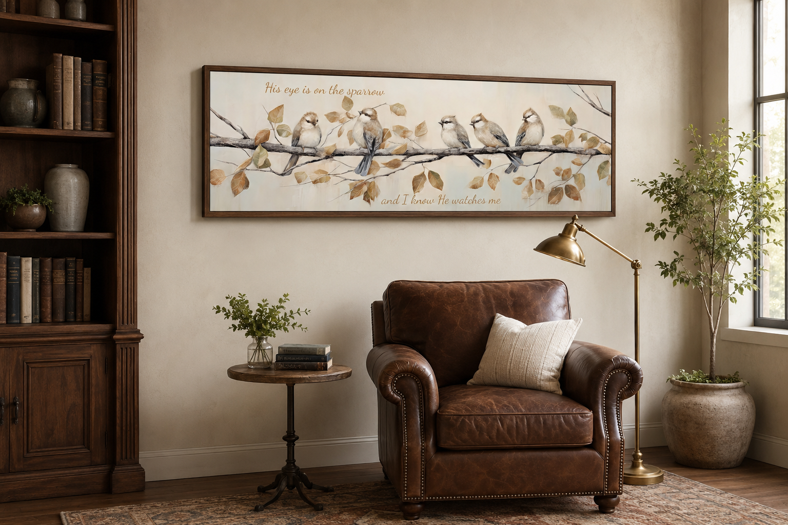 His Eye Is On The Sparrow Birds Scripture Framed Canvas Wall Art