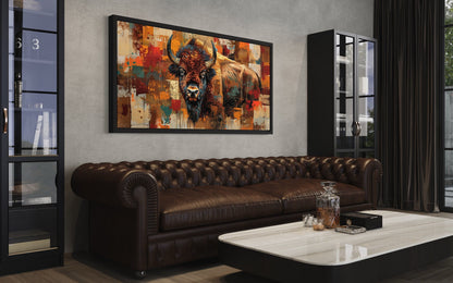 Amercan Bison Wall Art - Colorful Southwestern Canvas Print | Rustic Home Decor