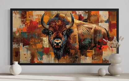 Amercan Bison Wall Art - Colorful Southwestern Canvas Print | Rustic Home Decor