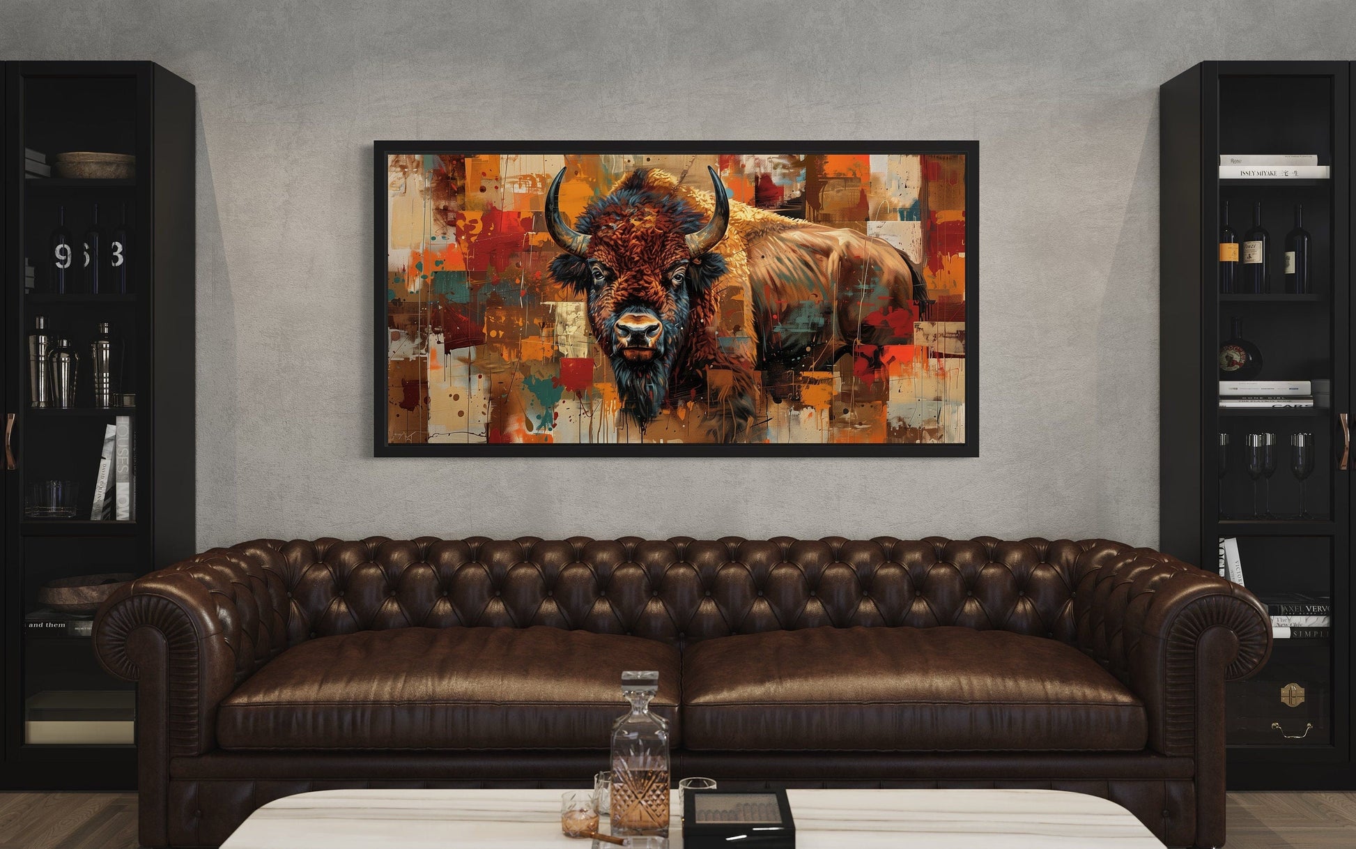 Amercan Bison Wall Art - Colorful Southwestern Canvas Print | Rustic Home Decor