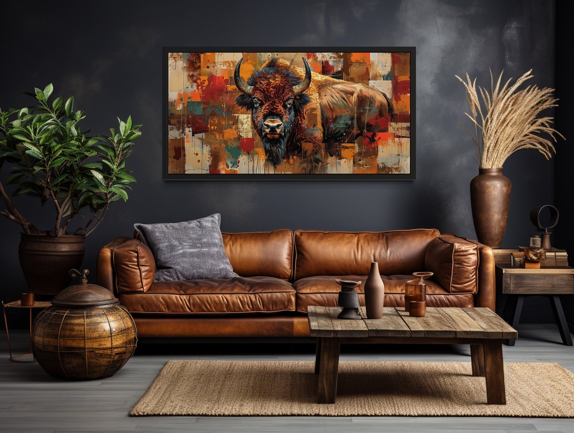 Amercan Bison Wall Art - Colorful Southwestern Canvas Print | Rustic Home Decor