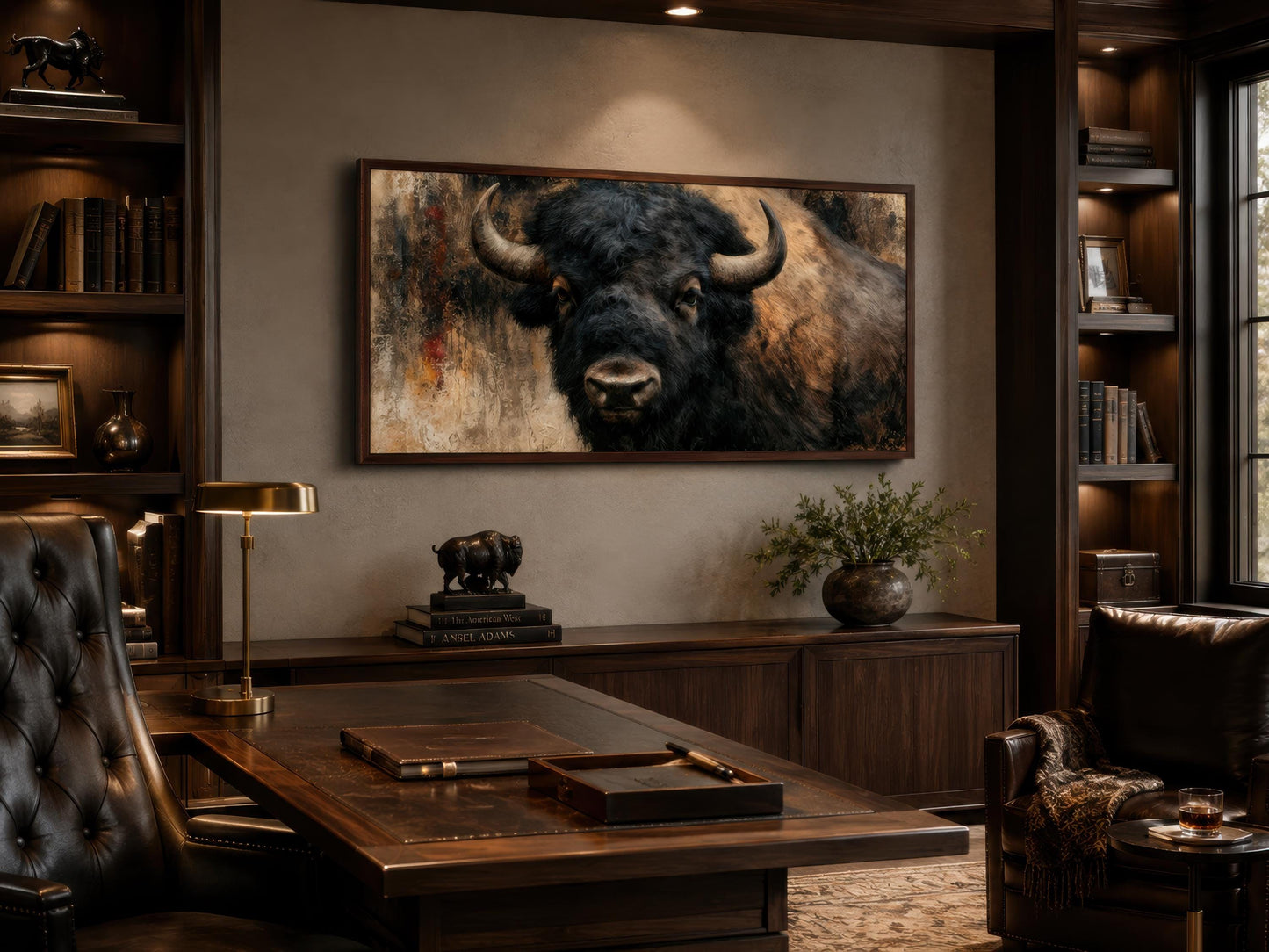 Bison Wall Art | Large American Bison Painting - Rustic Man Cave Decor Canvas Print