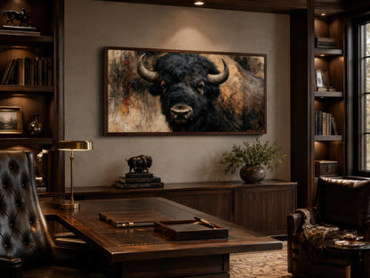 Bison Wall Art | Large American Bison Painting - Rustic Man Cave Decor Canvas Print