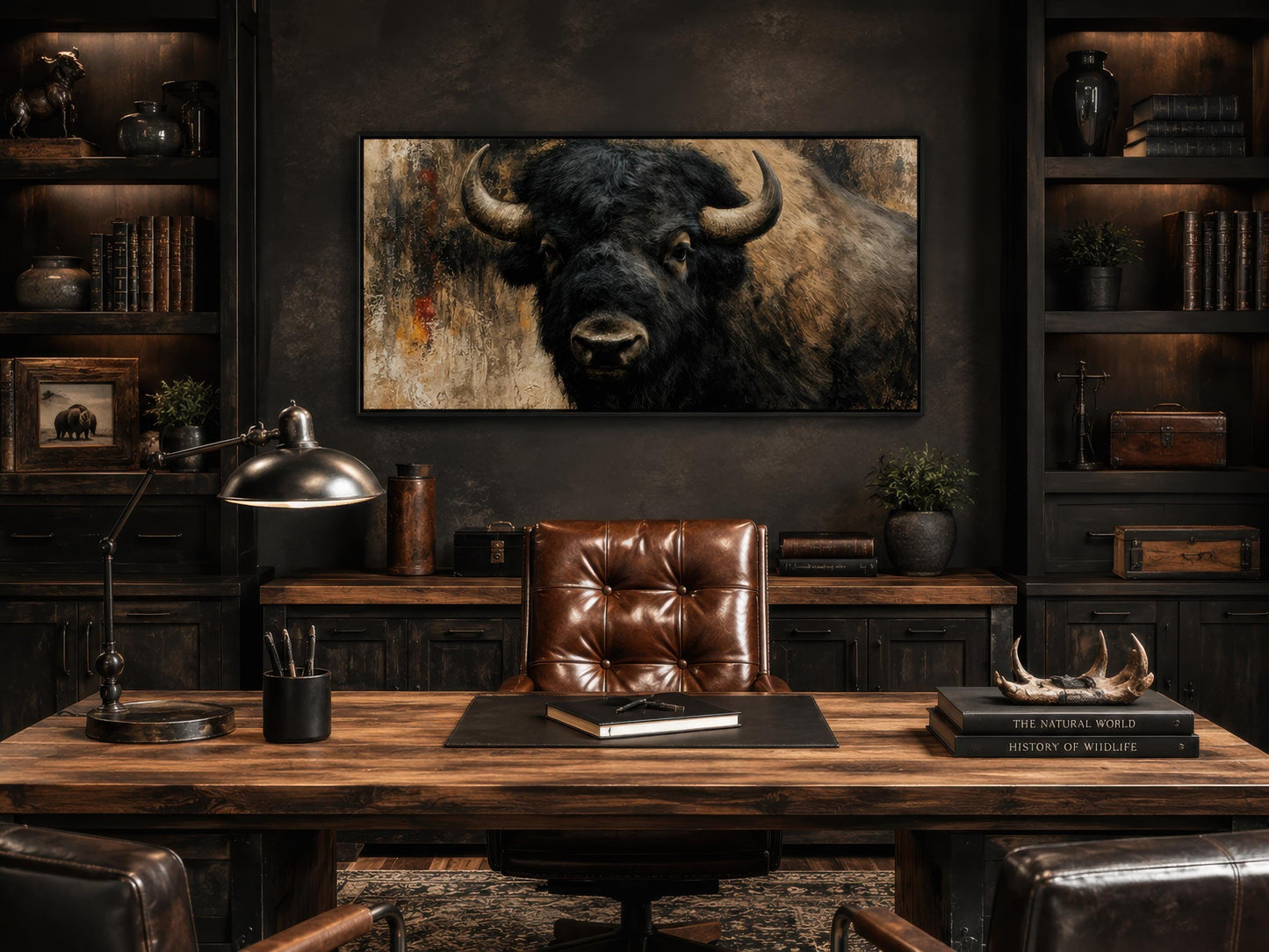 Bison Wall Art | Large American Bison Painting - Rustic Man Cave Decor Canvas Print
