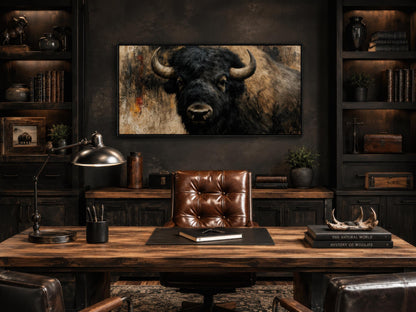 Bison Wall Art | Large American Bison Painting - Rustic Man Cave Decor Canvas Print