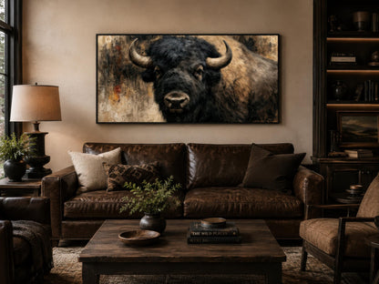 Bison Wall Art | Large American Bison Painting - Rustic Man Cave Decor Canvas Print