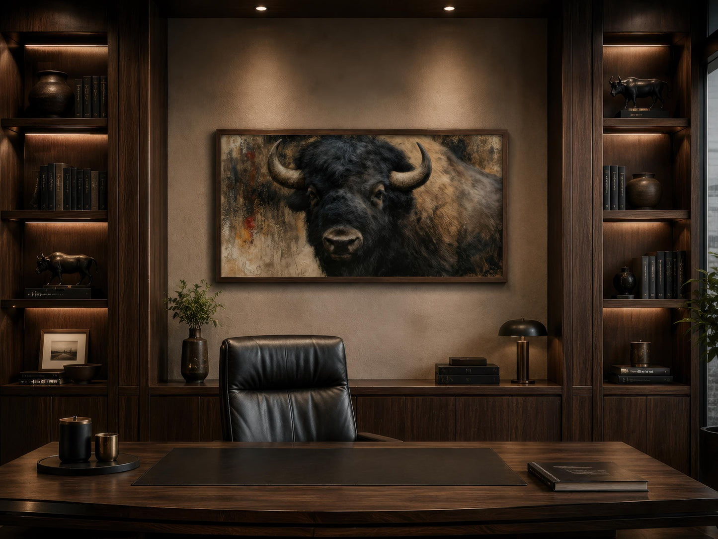 Bison Wall Art | Large American Bison Painting - Rustic Man Cave Decor Canvas Print