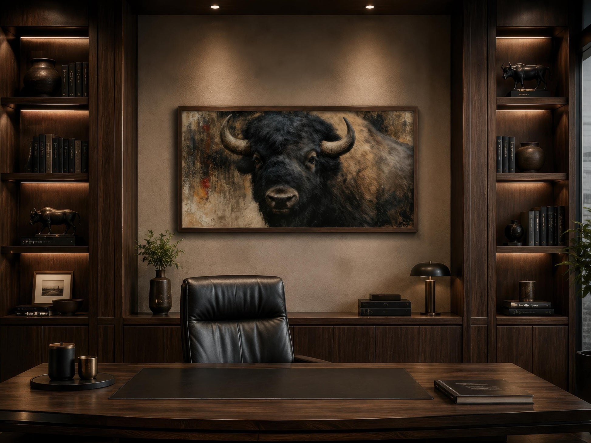 Bison Wall Art | Large American Bison Painting - Rustic Man Cave Decor Canvas Print