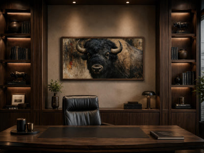Bison Wall Art | Large American Bison Painting - Rustic Man Cave Decor Canvas Print
