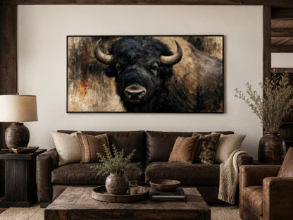 Bison Wall Art | Large American Bison Painting - Rustic Man Cave Decor Canvas Print