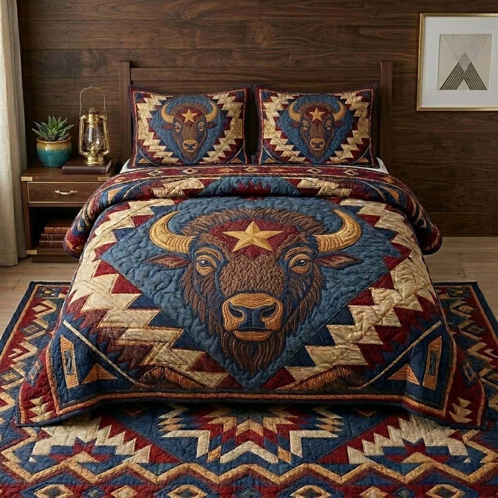 Bison Canyon Patchwork 3-Piece Quilted Bedding Set - Single (59" x 70")