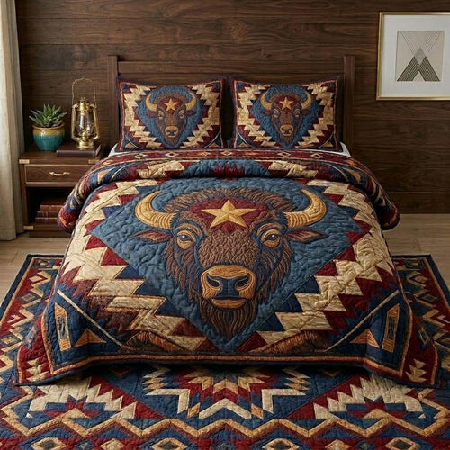 Bison Canyon Patchwork 3-Piece Quilted Bedding Set - Single (59" x 70")