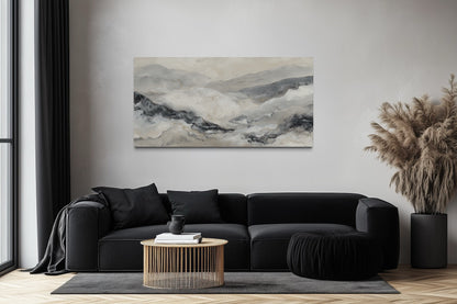 Black And White Abstract Marble Mountains Framed Canvas Wall Art
