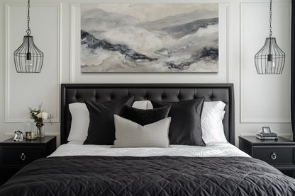 Black And White Abstract Marble Mountains Framed Canvas Wall Art
