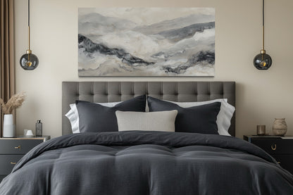 Black And White Abstract Marble Mountains Framed Canvas Wall Art