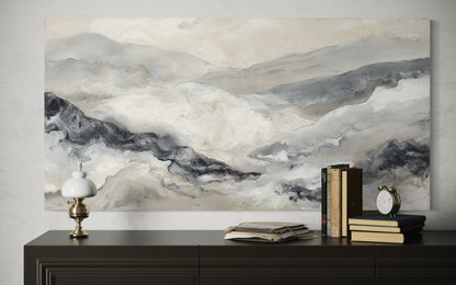 Black And White Abstract Marble Mountains Framed Canvas Wall Art