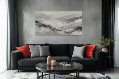 Black And White Abstract Marble Mountains Framed Canvas Wall Art