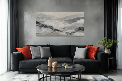 Black And White Abstract Marble Mountains Framed Canvas Wall Art