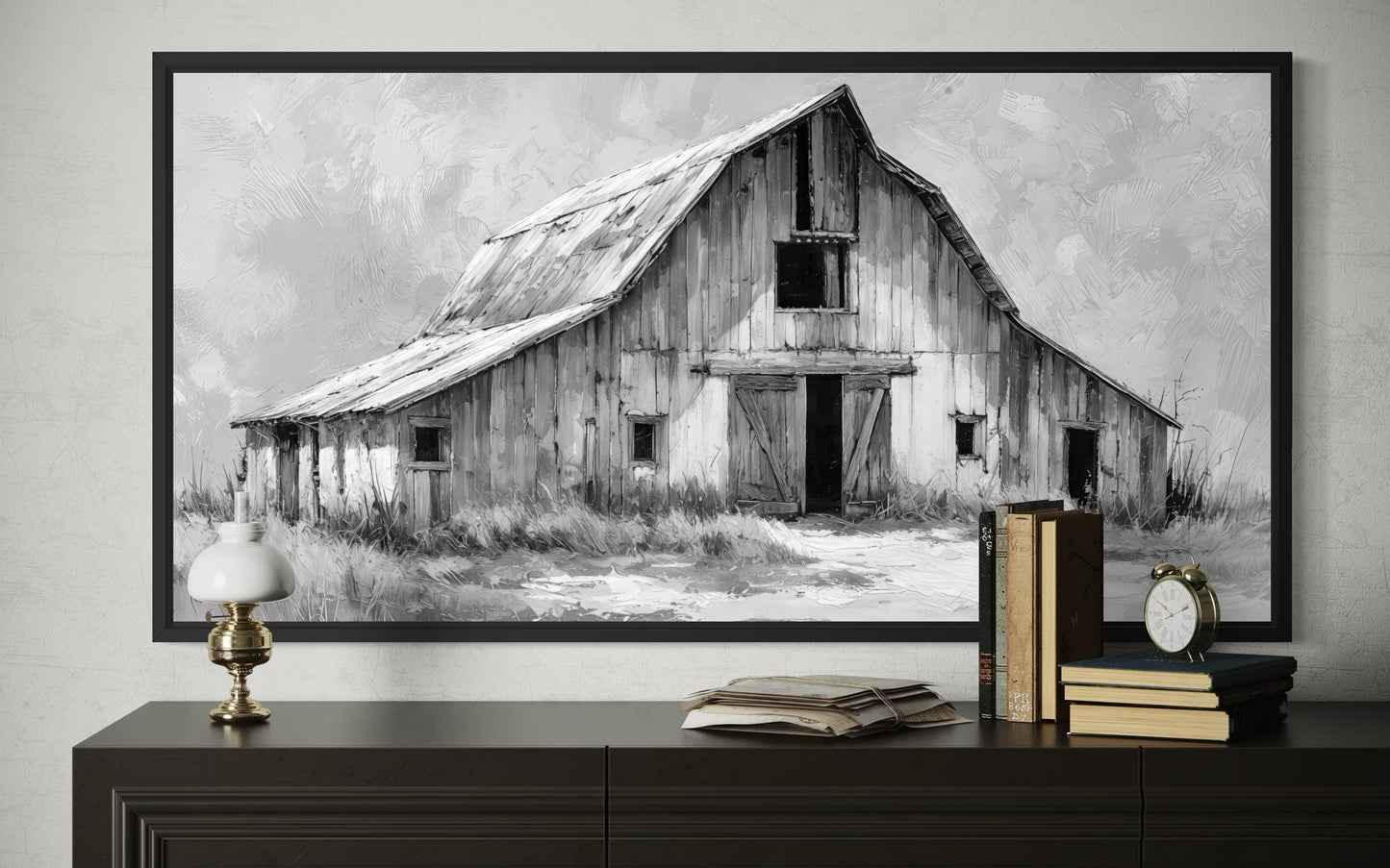 Black And White Barn Wall Art - Rustic Farmhouse Canvas Print