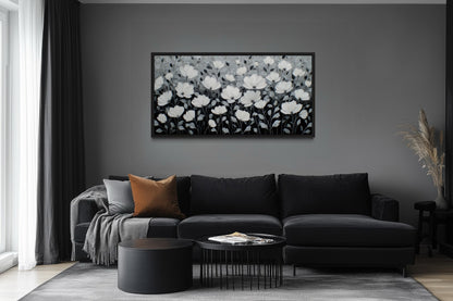 Black And White Flowers Framed Canvas Wall Art