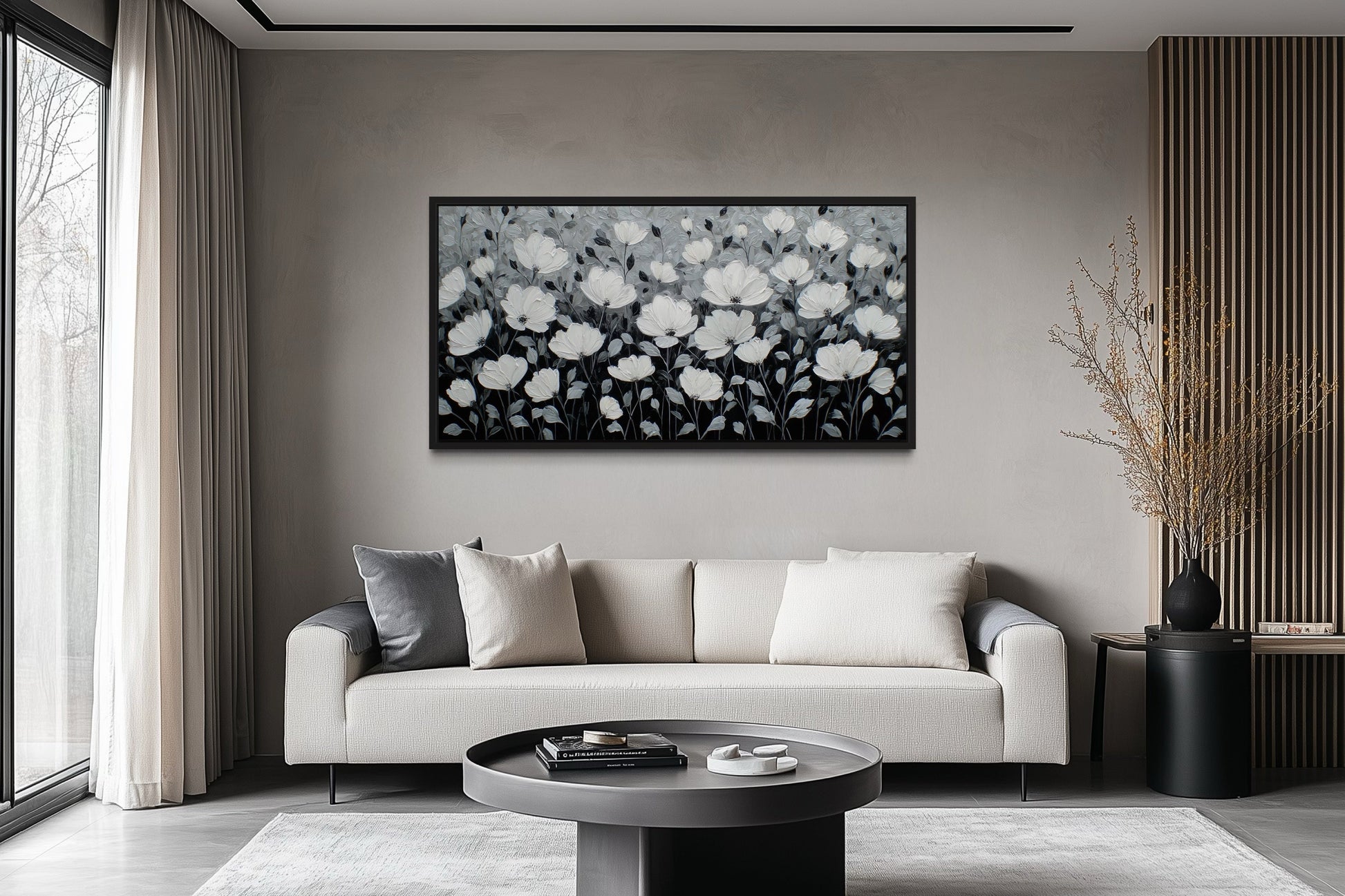 Black And White Flowers Framed Canvas Wall Art