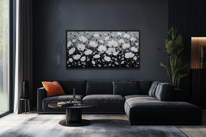 Black And White Flowers Framed Canvas Wall Art