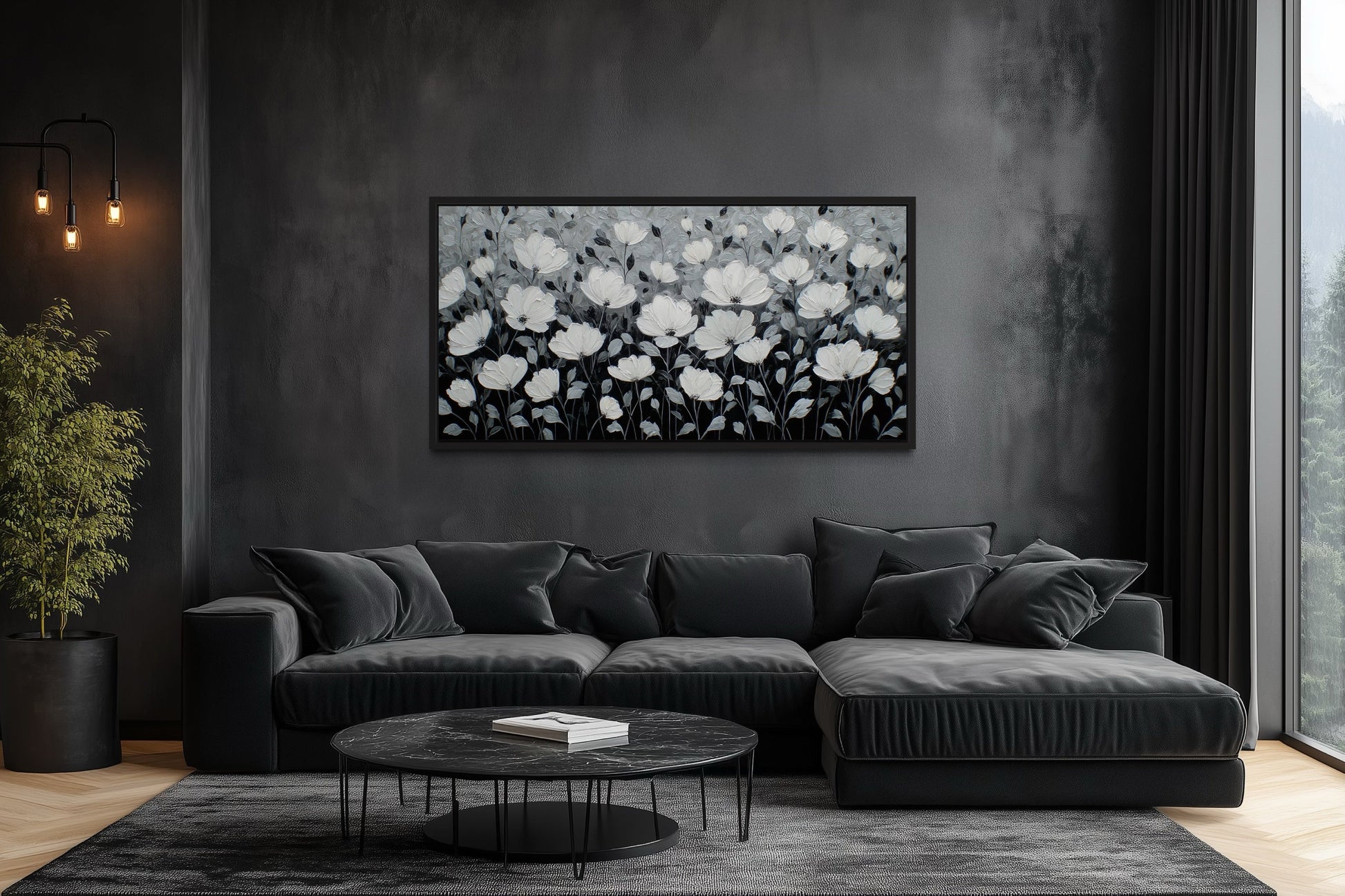 Black And White Flowers Framed Canvas Wall Art