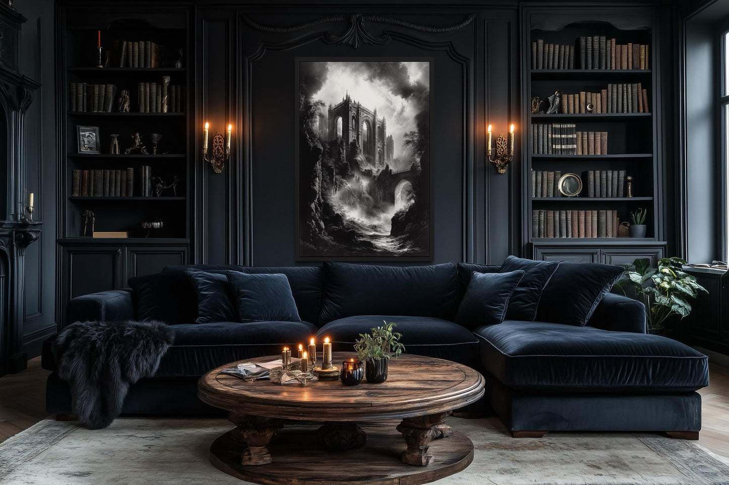 Black And White Gothic Dilapidated Castle Wall Art
