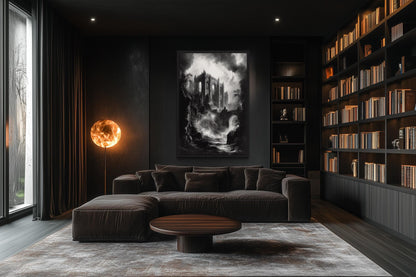 Black And White Gothic Dilapidated Castle Wall Art