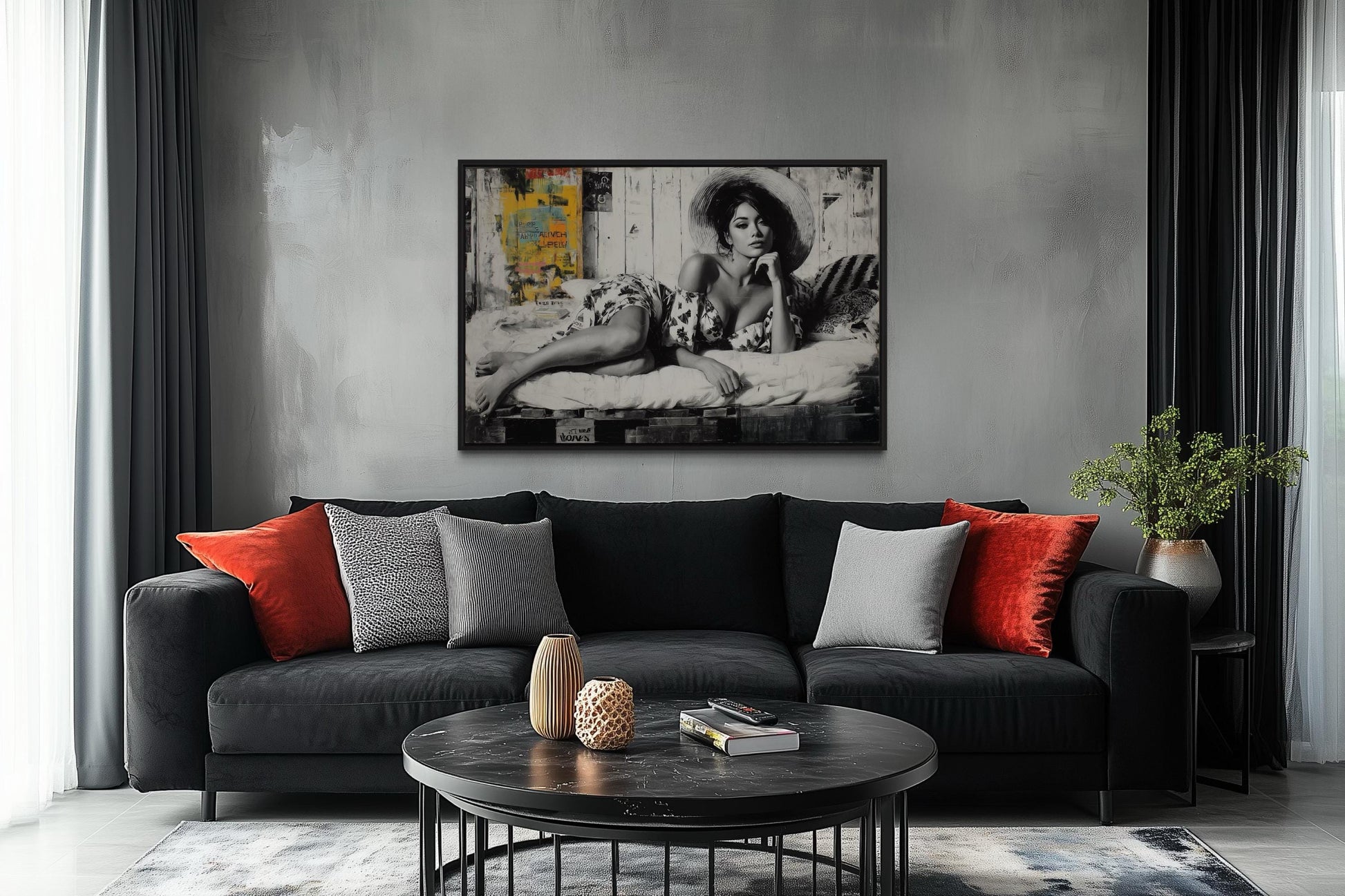 Black And White Vintage Style Sexy Woman Wall Art