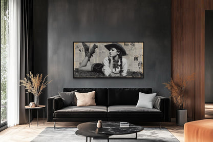 Black And White Western Cowgirl On Newspaper Collage Wall Art