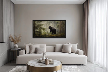 Black Bear Wall Art – Framed Pine Tree Canvas | Rustic Cabin Decor Print