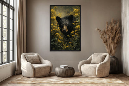 Black Bear in Yellow Wildflowers Canvas Wall Art
