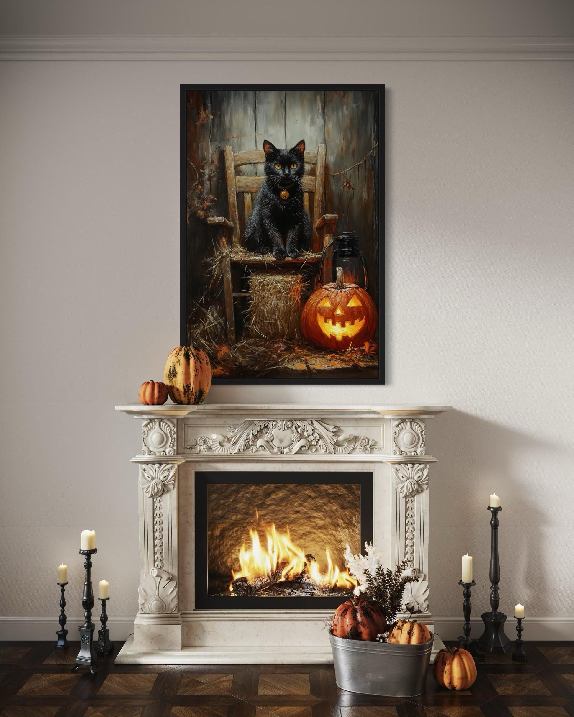 Black Cat and Jack O’Lantern Halloween Wall Art