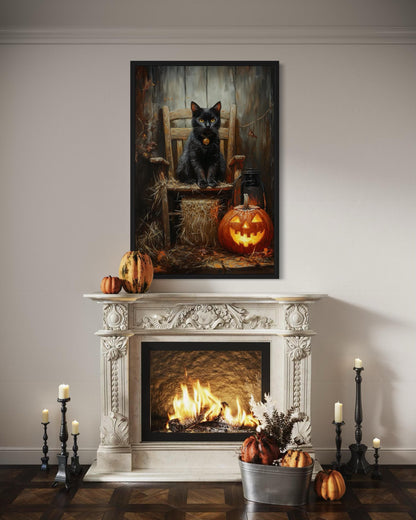 Black Cat and Jack O’Lantern Halloween Wall Art