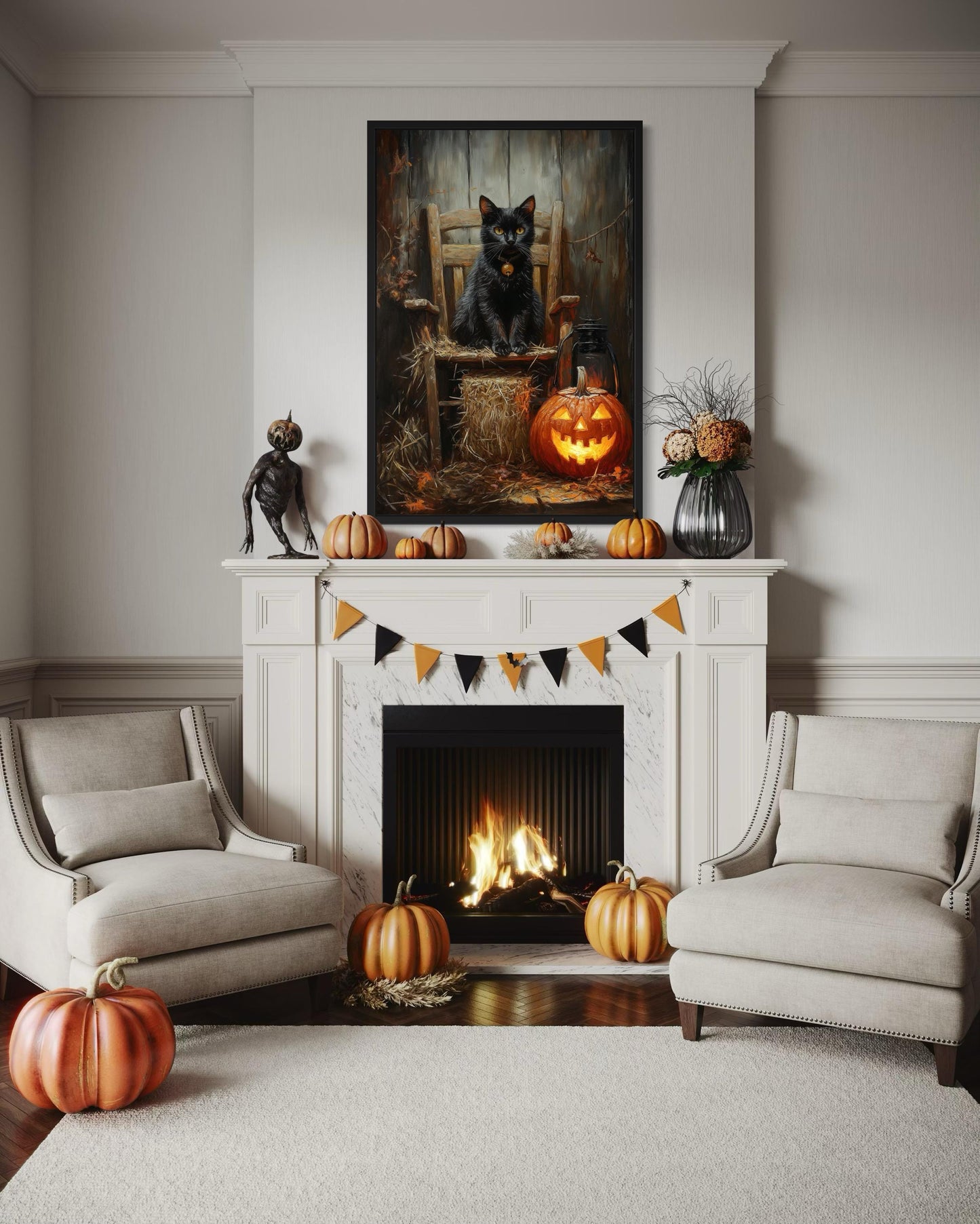 Black Cat and Jack O’Lantern Halloween Wall Art