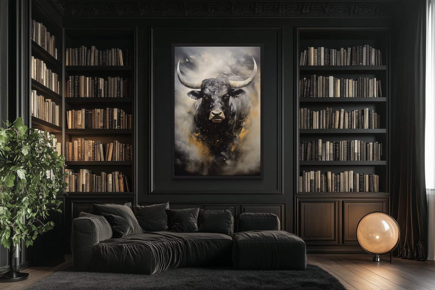 Black Charging Bull Abstract Framed Canvas Wall Art