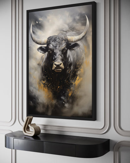 Black Charging Bull Abstract Framed Canvas Wall Art
