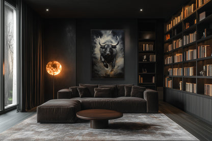 Black Charging Bull Abstract Framed Canvas Wall Art