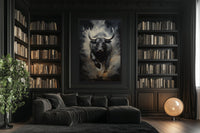 Black Charging Bull Abstract Framed Canvas Wall Art