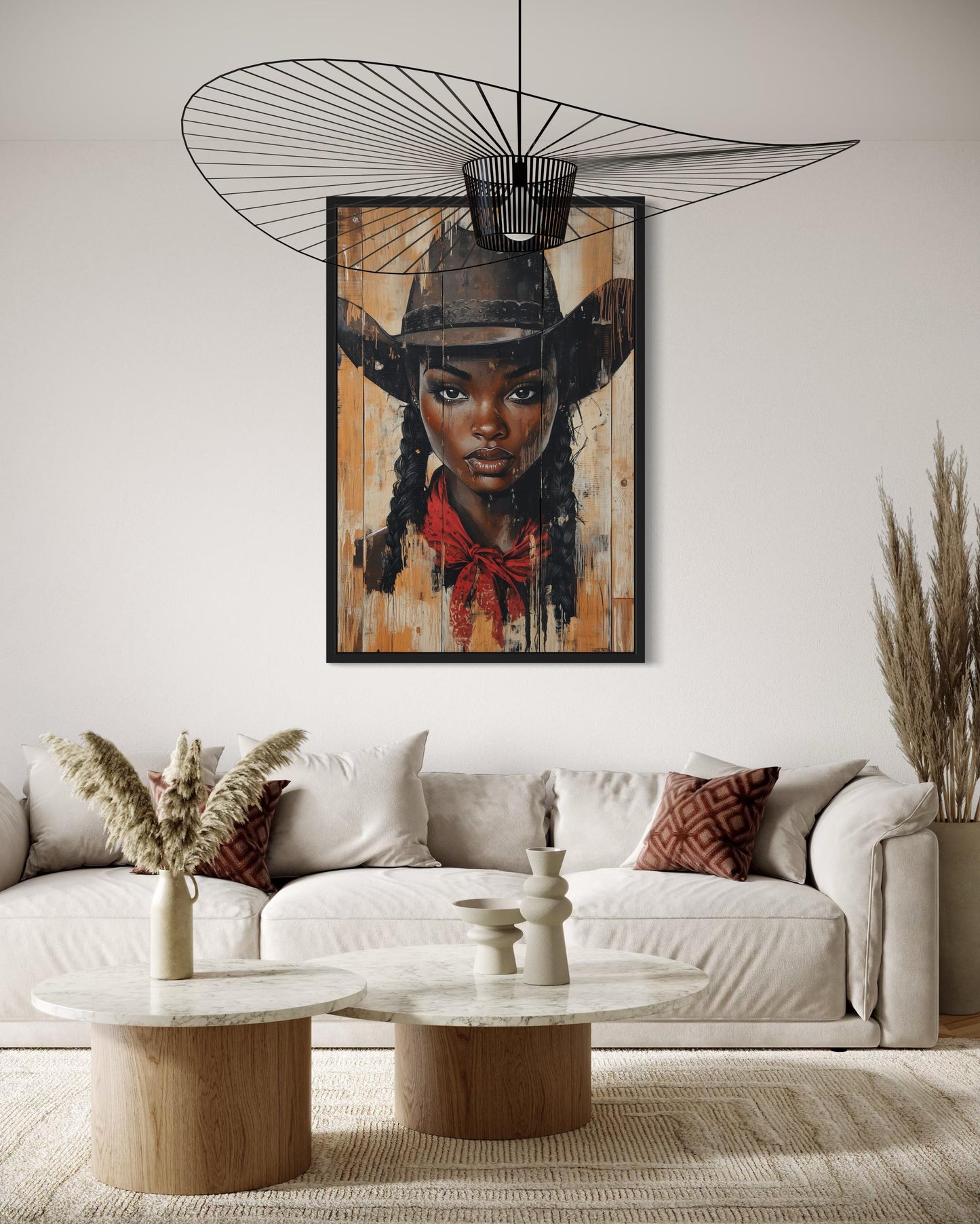 Black Cowgirl Graffiti Portrait Canvas Wall Art