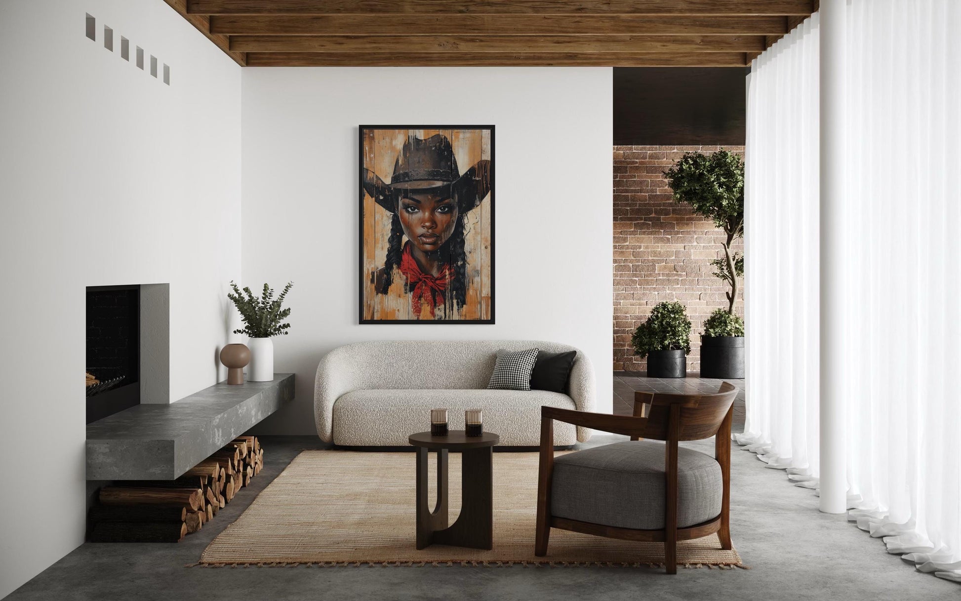 Black Cowgirl Graffiti Portrait Canvas Wall Art