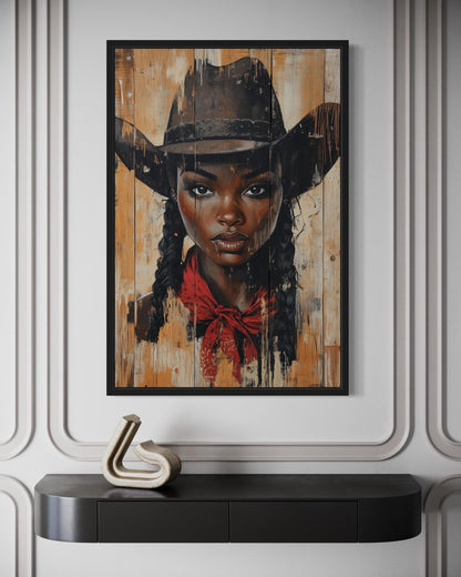 Black Cowgirl Graffiti Portrait Canvas Wall Art