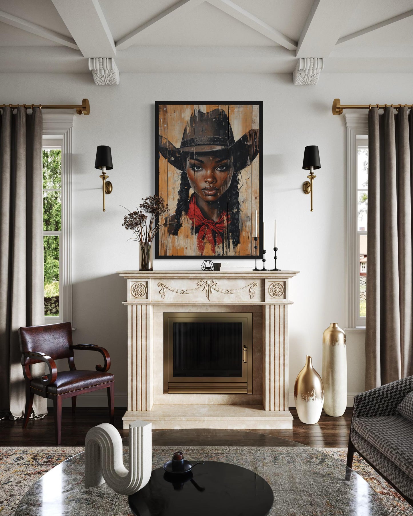Black Cowgirl Graffiti Portrait Canvas Wall Art