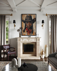 Black Cowgirl Graffiti Portrait Canvas Wall Art