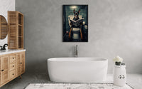 Black Dobermann Dog On The Toilet Reading Newspaper Picture Canvas Wall Art