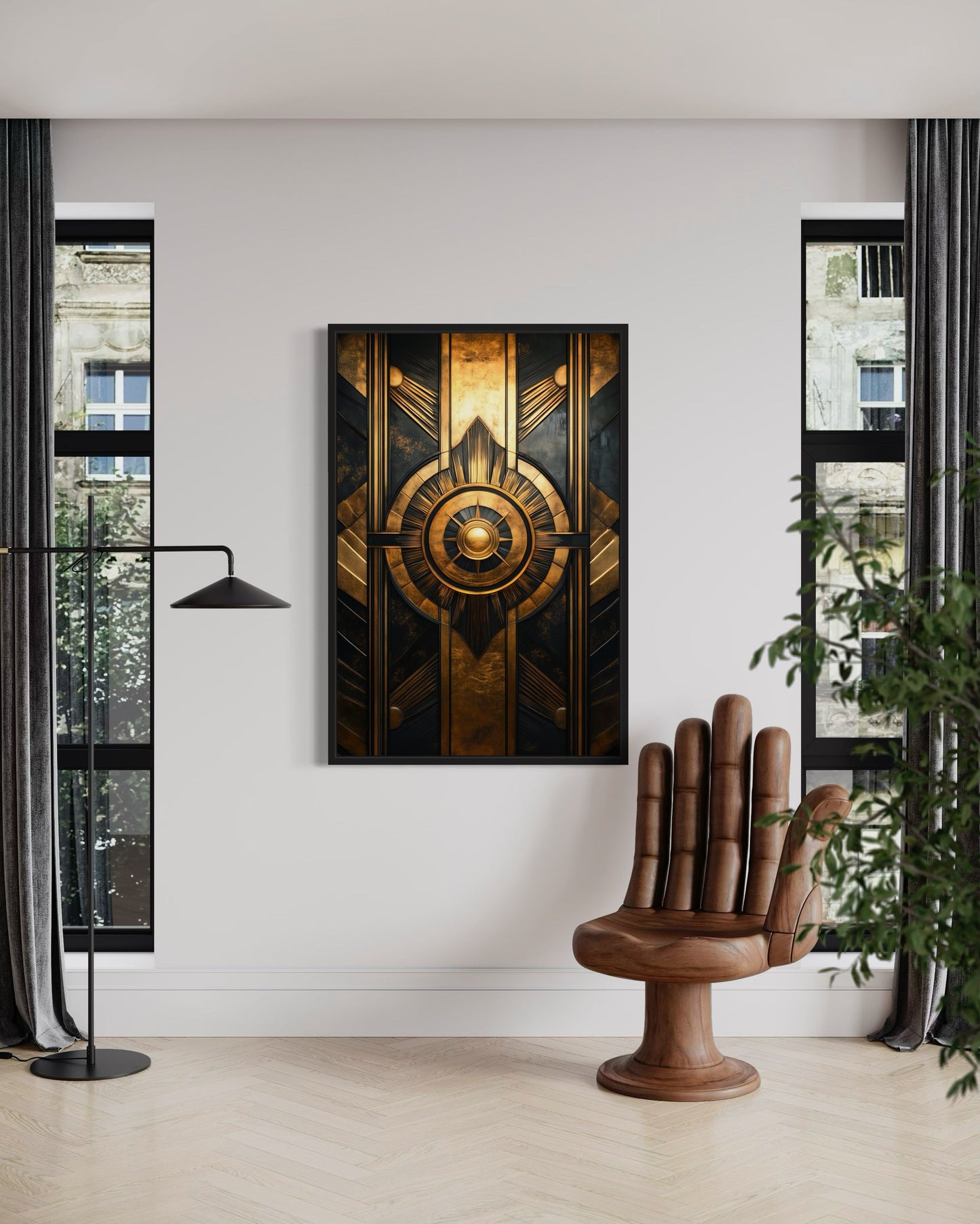 Black Gold Art Deco Framed Canvas Wall Art