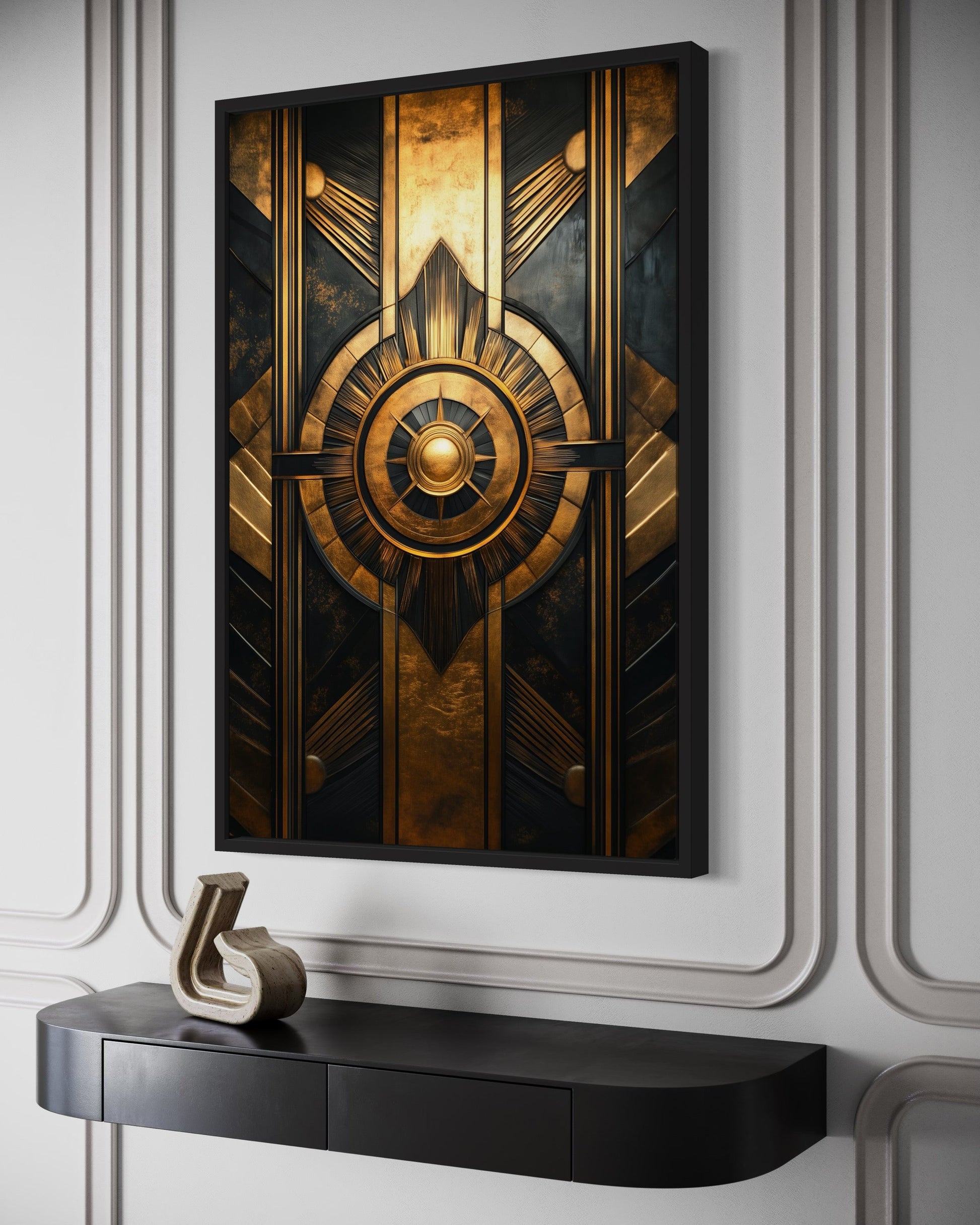 Black Gold Art Deco Framed Canvas Wall Art
