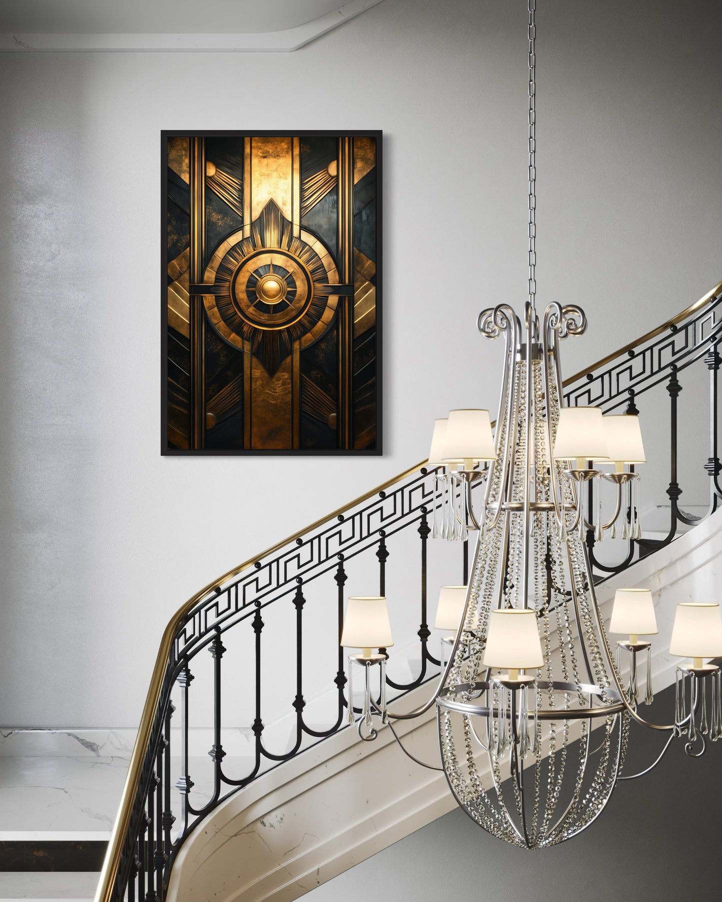 Black Gold Art Deco Framed Canvas Wall Art